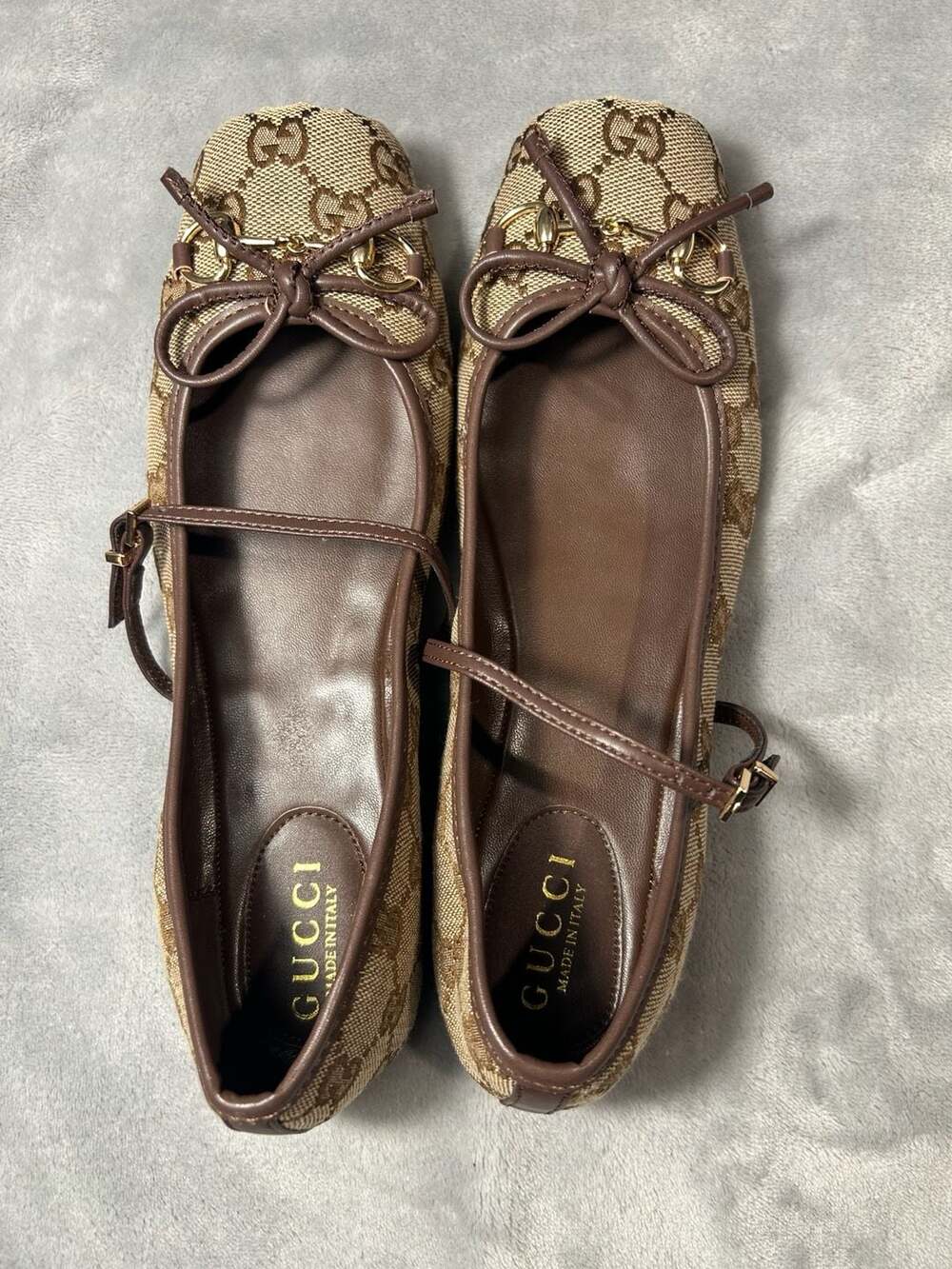 Gucci Horsebit Ballet Flat Size 40 Beige Brown Canvas Mary Jane US woman’s 9